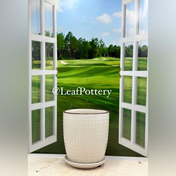 Sherley (SM) White/Brown Ceramic Planter Pot with Saucer Attached - Picture 2 of 9